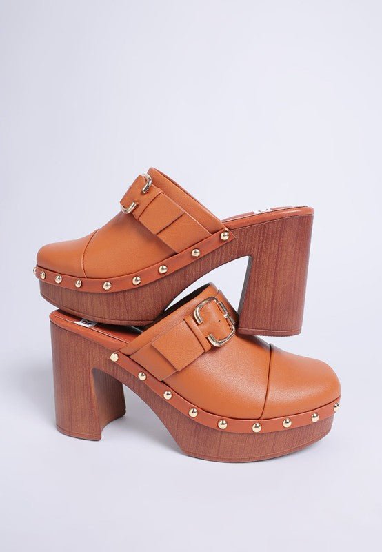 Septim Genuine Leather Studded Clog Heels - Blu Lotus Boutique