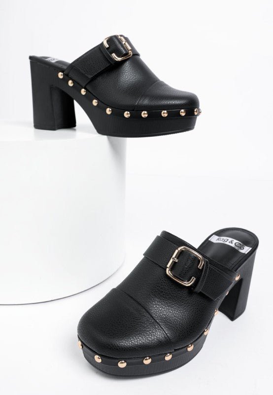 Septim Genuine Leather Studded Clog Heels - Blu Lotus Boutique