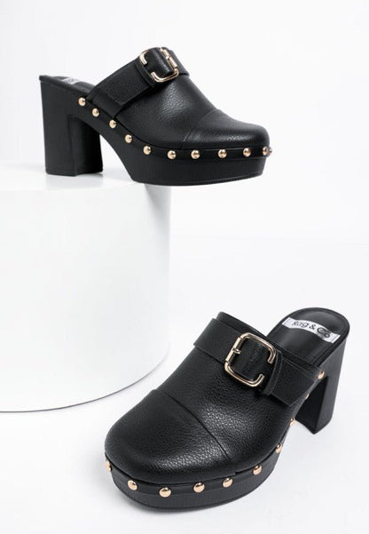 Septim Genuine Leather Studded Clog Heels - Blu Lotus Boutique