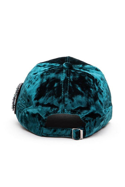 Sequin Bow Tie Distressed Velour Cap - Blu Lotus Boutique