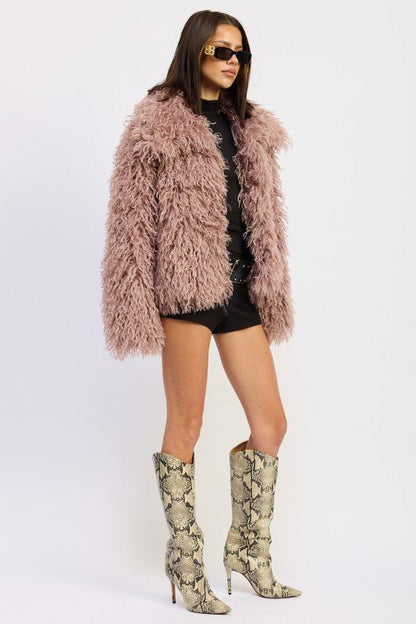 SHAGGY FAUR FUR COAT WITH COLLAR - Blu Lotus Boutique