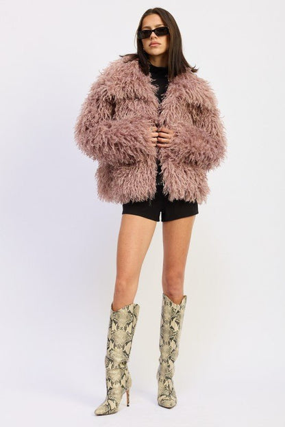 SHAGGY FAUR FUR COAT WITH COLLAR - Blu Lotus Boutique