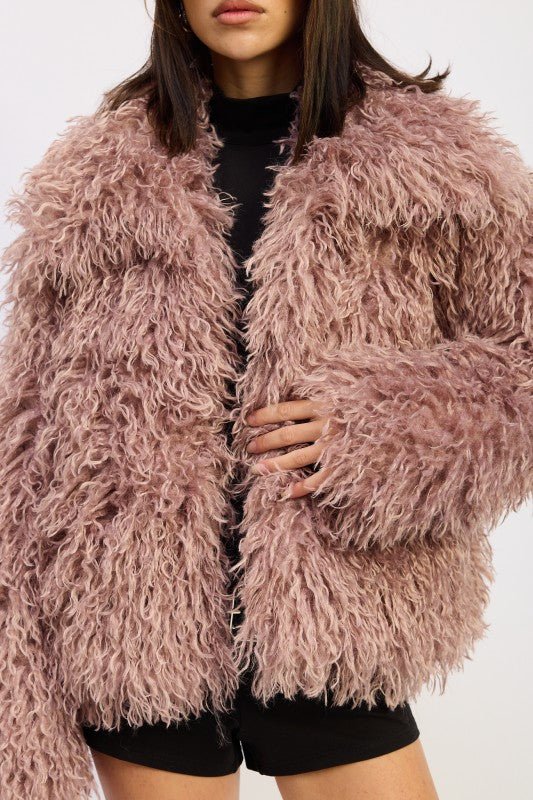 SHAGGY FAUR FUR COAT WITH COLLAR - Blu Lotus Boutique