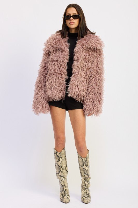 SHAGGY FAUR FUR COAT WITH COLLAR - Blu Lotus Boutique