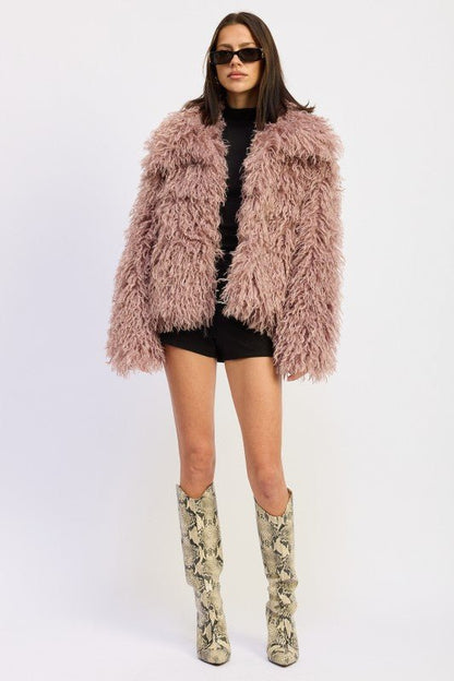 SHAGGY FAUR FUR COAT WITH COLLAR - Blu Lotus Boutique