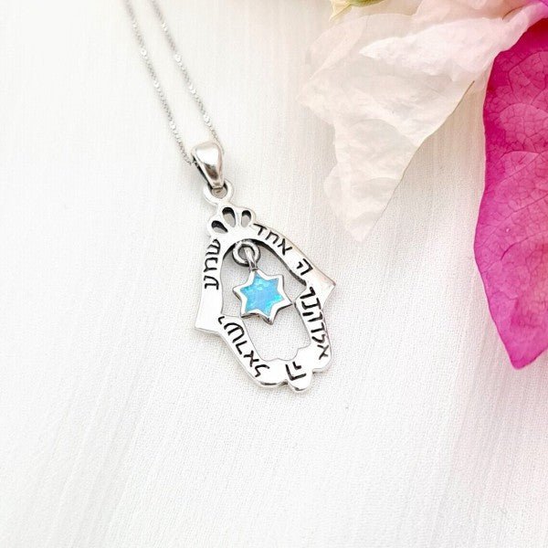 Shema Israel Hamsa Necklace with Star of David & B - Blu Lotus Boutique