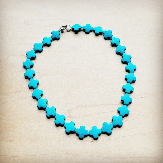 Short Turquoise Beaded Cross Necklace - Blu Lotus Boutique