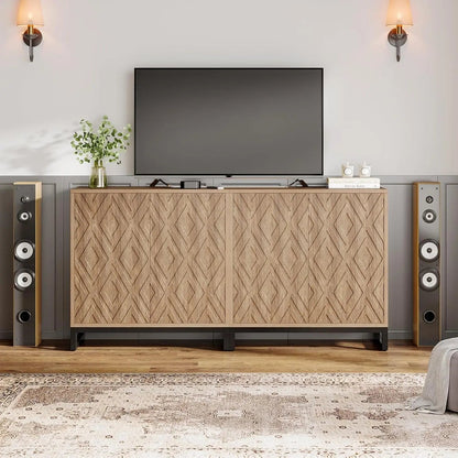 Sideboard Buffet Cabinet,Farmhouse Coffee Bar Cabinet with 4 Doors,Credenza Buffet Table for Dining Room, Kitchen, Living Room - Blu Lotus Boutique