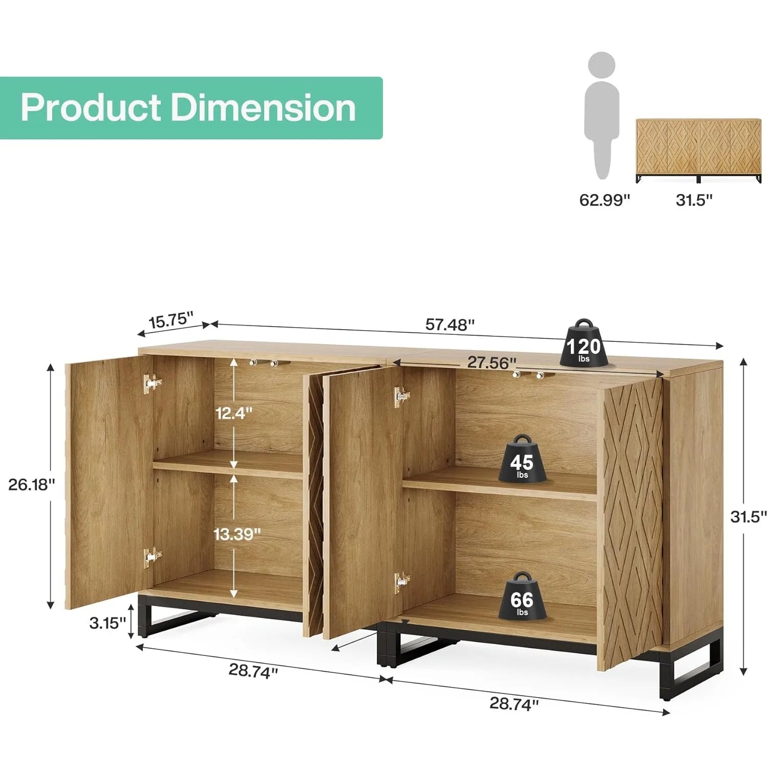 Sideboard Buffet Cabinet,Farmhouse Coffee Bar Cabinet with 4 Doors,Credenza Buffet Table for Dining Room, Kitchen, Living Room - Blu Lotus Boutique