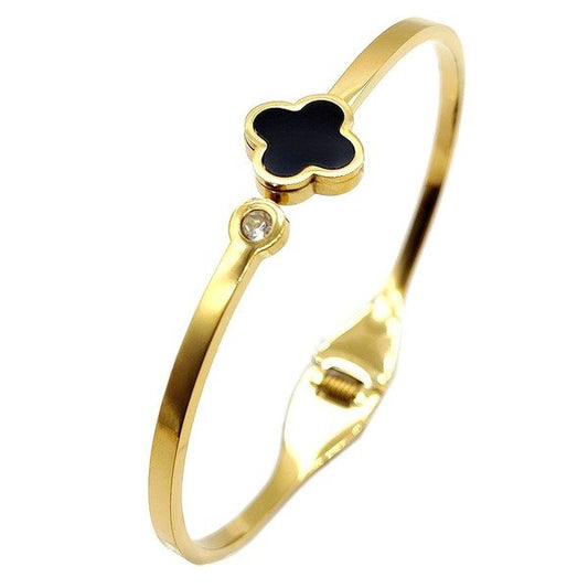 Single Clover Stainless Steel Cuff Bangle Bracelet - Blu Lotus Boutique