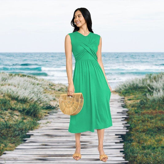 Sleeveless Cross - Over Bodice Midi Dress - Blu Lotus Boutique