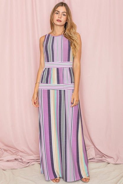 Sleeveless Mix Stripe Maxi Dress - Blu Lotus Boutique