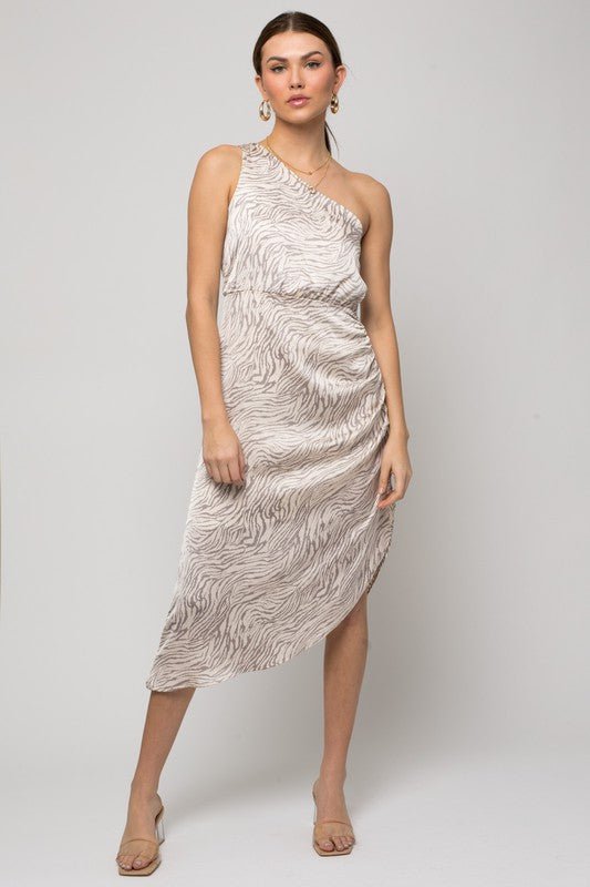Sleeveless One shoulder Abstract Print Dress - Blu Lotus Boutique