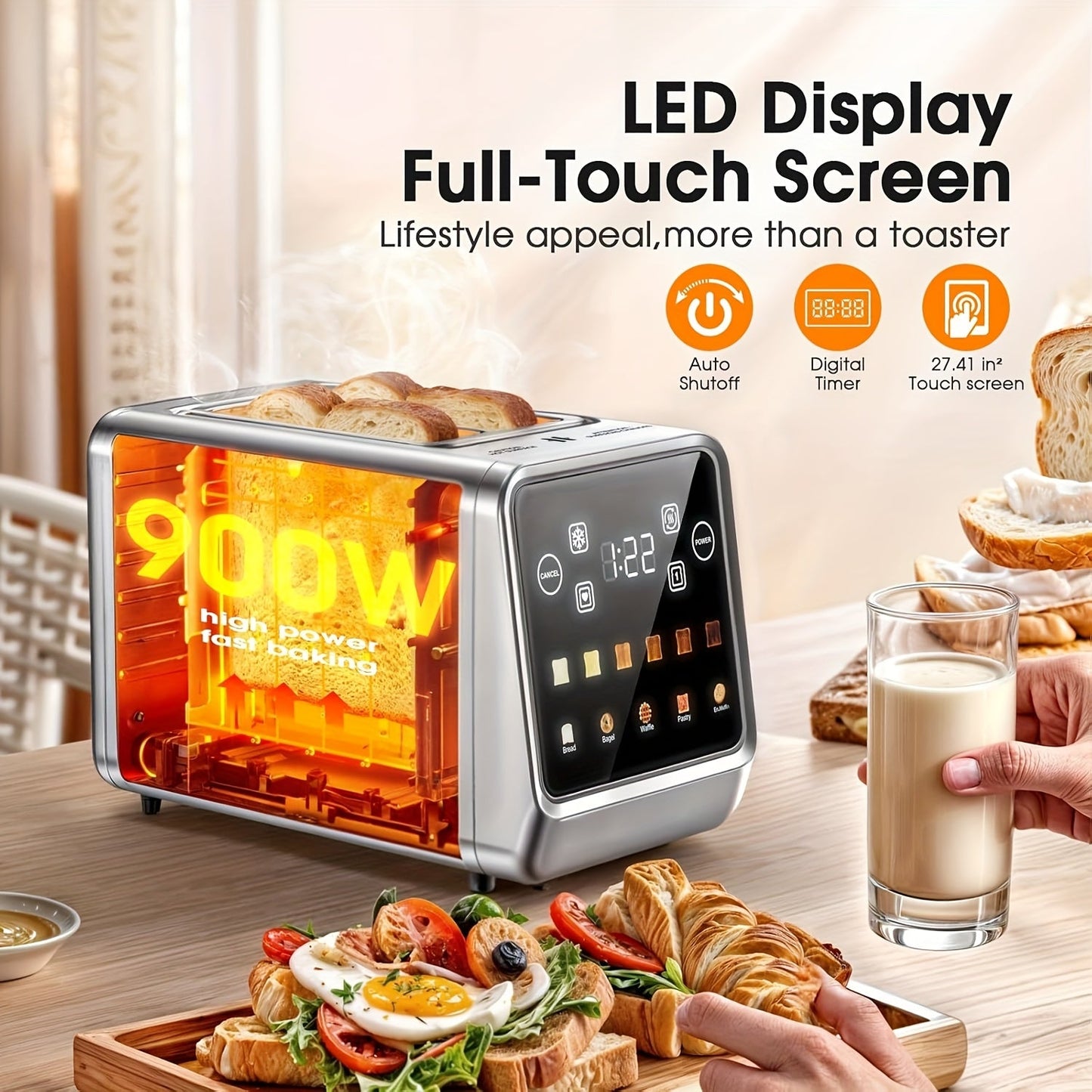 Smart Touchscreen Toaster Memory 5 Bread Types 6 Shades - Blu Lotus Boutique