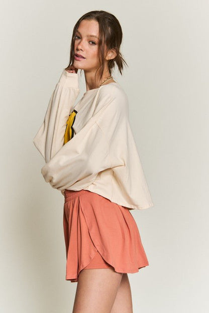 SMILEY FACE LONG SLEEVE CROP TOP - Blu Lotus Boutique