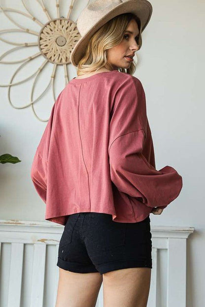 SMILEY FACE LONG SLEEVE CROP TOP FULL SIZE - Blu Lotus Boutique