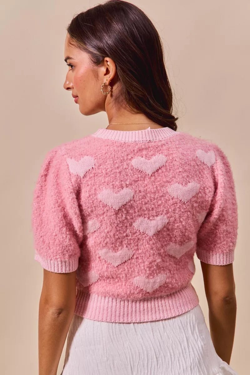 SO ME All Over Heart Valentine Cropped Sweater - Blu Lotus Boutique