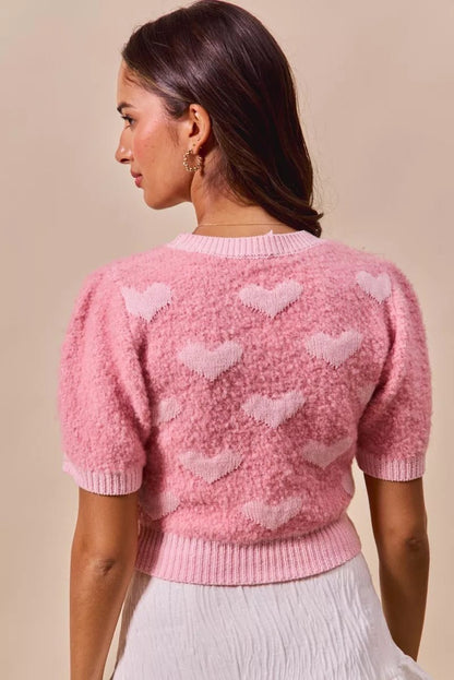 SO ME All Over Heart Valentine Cropped Sweater - Blu Lotus Boutique