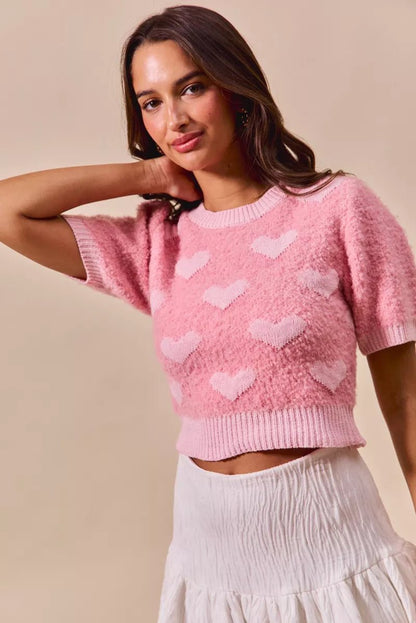 SO ME All Over Heart Valentine Cropped Sweater - Blu Lotus Boutique