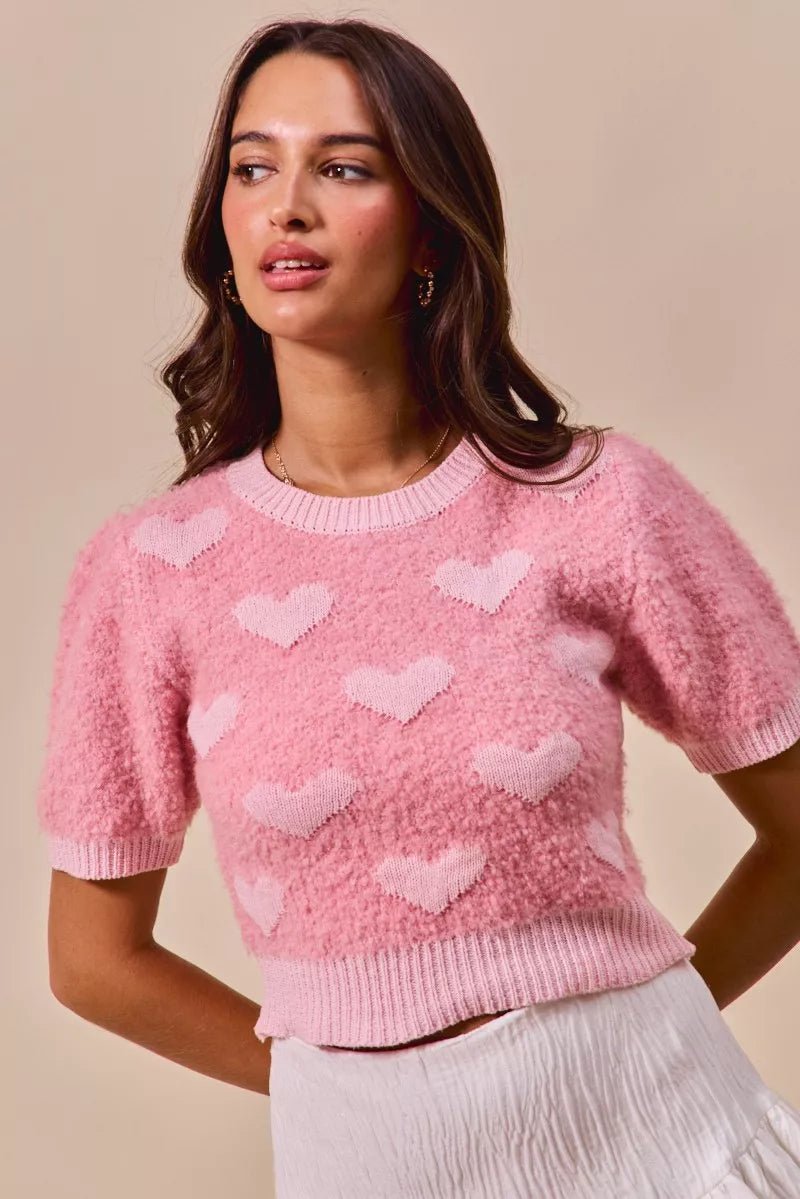 SO ME All Over Heart Valentine Cropped Sweater - Blu Lotus Boutique