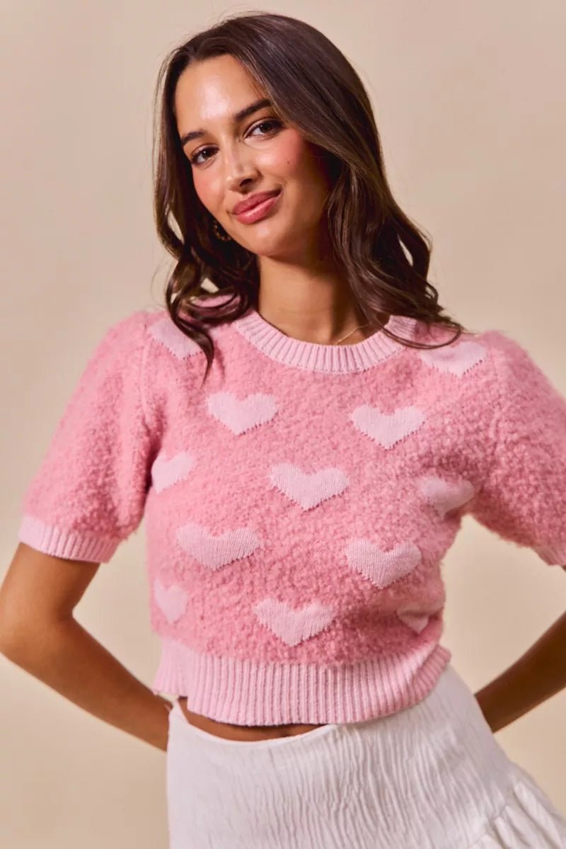 SO ME All Over Heart Valentine Cropped Sweater - Blu Lotus Boutique
