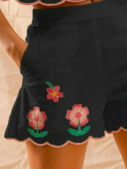 SO ME Flower Embroidered Tank Top and Shorts Set - Blu Lotus Boutique