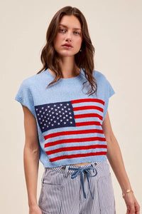 SO ME Fourth Of July American Flag Boxy Fit Sweater Top - Blu Lotus Boutique