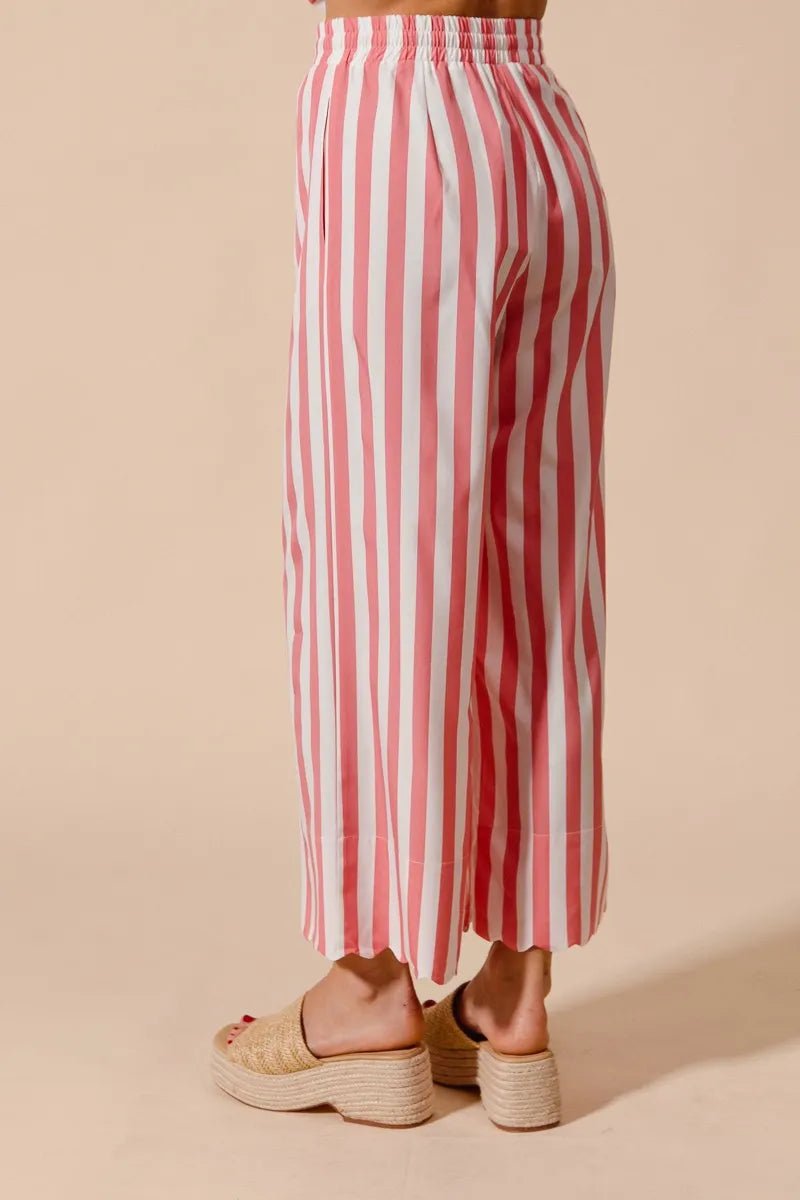 SO ME Front Tie Stripe Top With Puff Sleeves and Wide Leg Pants Set - Blu Lotus Boutique