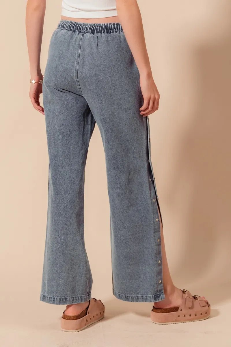 SO ME Mid Rise Drawstring Jeans with Side Snap Button - Blu Lotus Boutique