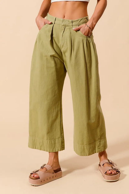 SO ME Mid Rise Wide Leg Chino Pants With Pockets - Blu Lotus Boutique