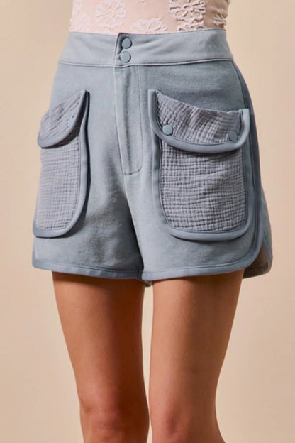 SO ME Mineral Washed Terry High Rise Cargo Shorts - Blu Lotus Boutique