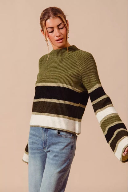 SO ME Multi Color Striped Mock Neck Sweater - Blu Lotus Boutique