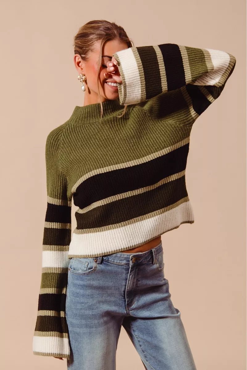 SO ME Multi Color Striped Mock Neck Sweater - Blu Lotus Boutique