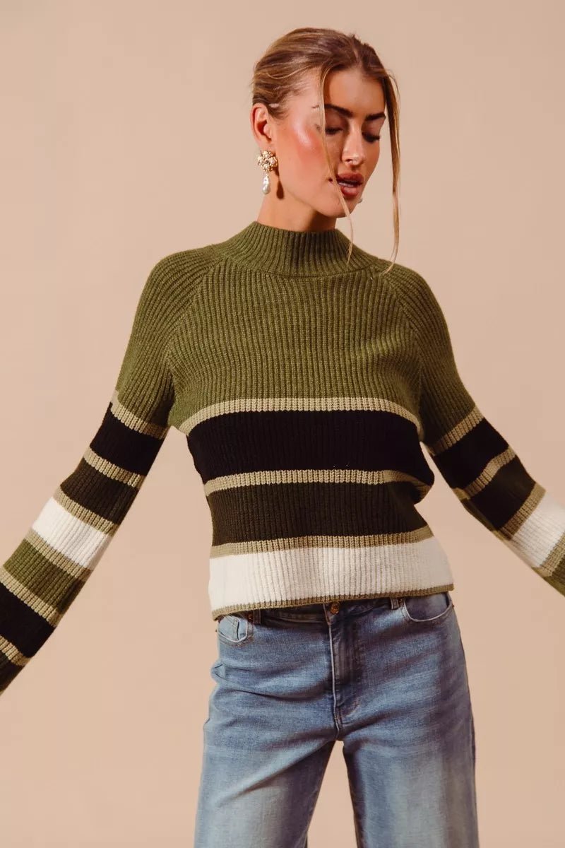 SO ME Multi Color Striped Mock Neck Sweater - Blu Lotus Boutique