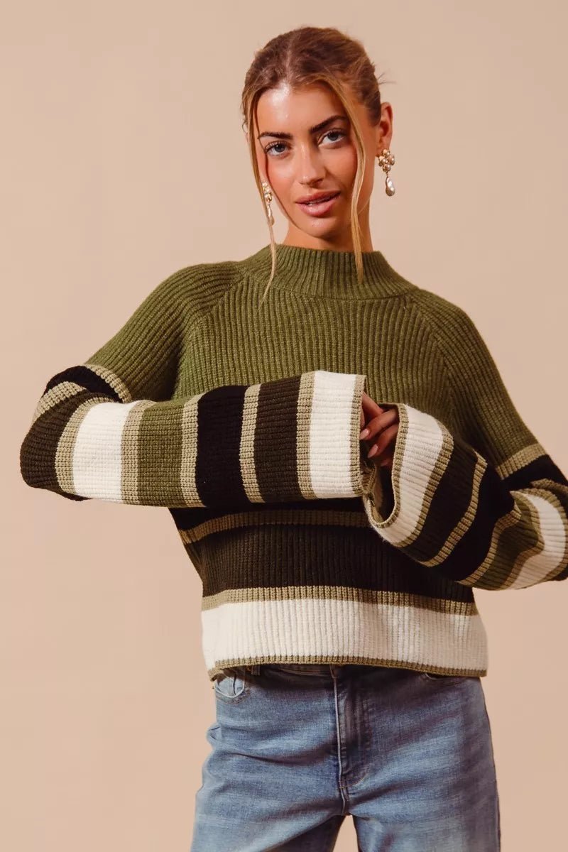 SO ME Multi Color Striped Mock Neck Sweater - Blu Lotus Boutique