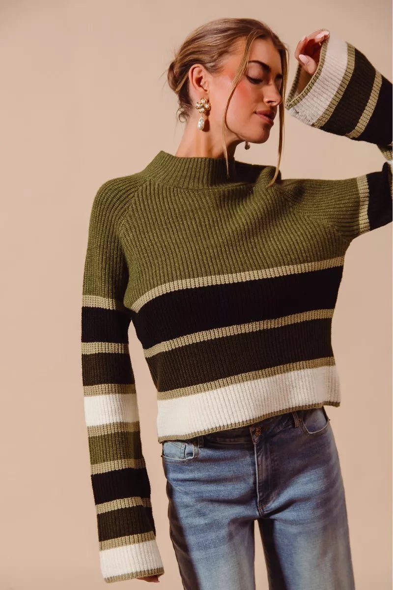 SO ME Multi Color Striped Mock Neck Sweater - Blu Lotus Boutique