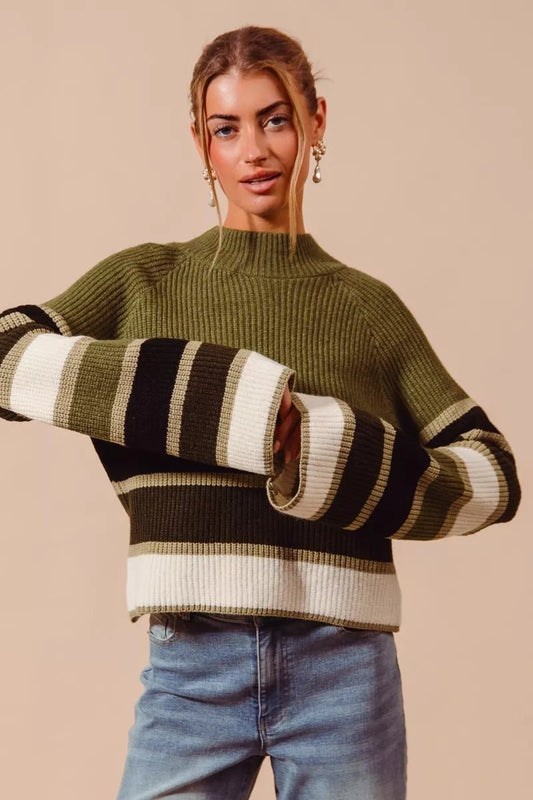 SO ME Multi Color Striped Mock Neck Sweater - Blu Lotus Boutique