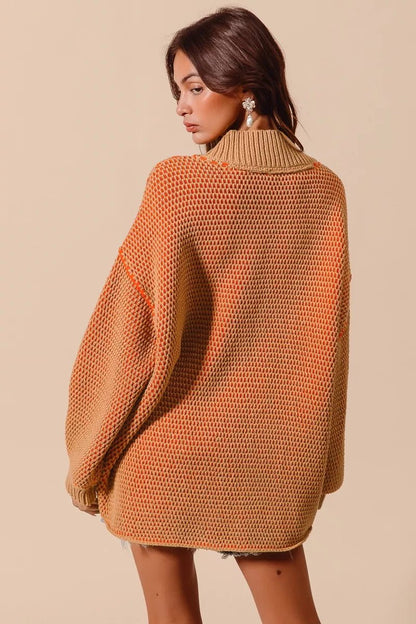 SO ME Oversized Two Tone Textured V Neck Sweater - Blu Lotus Boutique