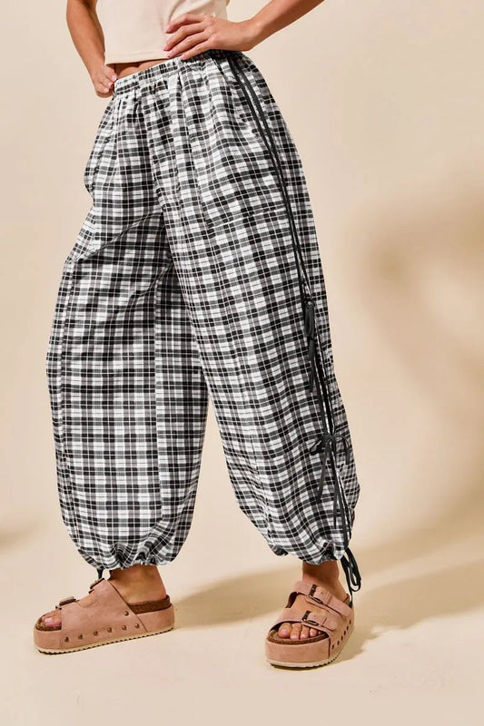 SO ME Plaid Elastic Waist Balloon Pants - Blu Lotus Boutique