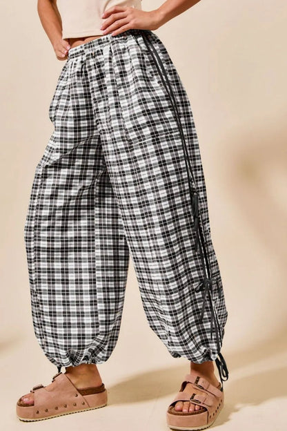 SO ME Plaid Elastic Waist Balloon Pants - Blu Lotus Boutique
