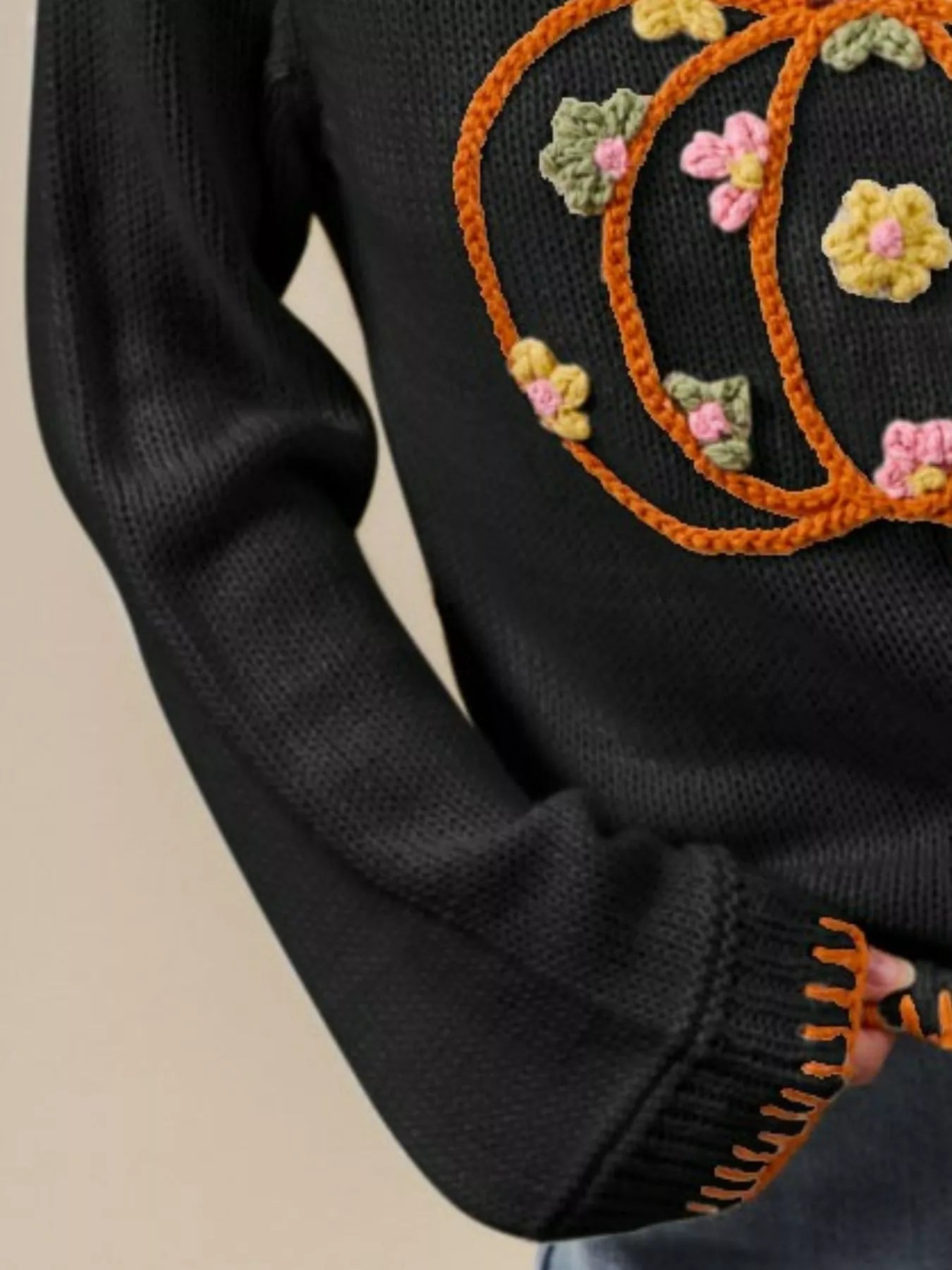 SO ME Pumpkin Floral Embroidered Thanksgiving Sweater - Blu Lotus Boutique