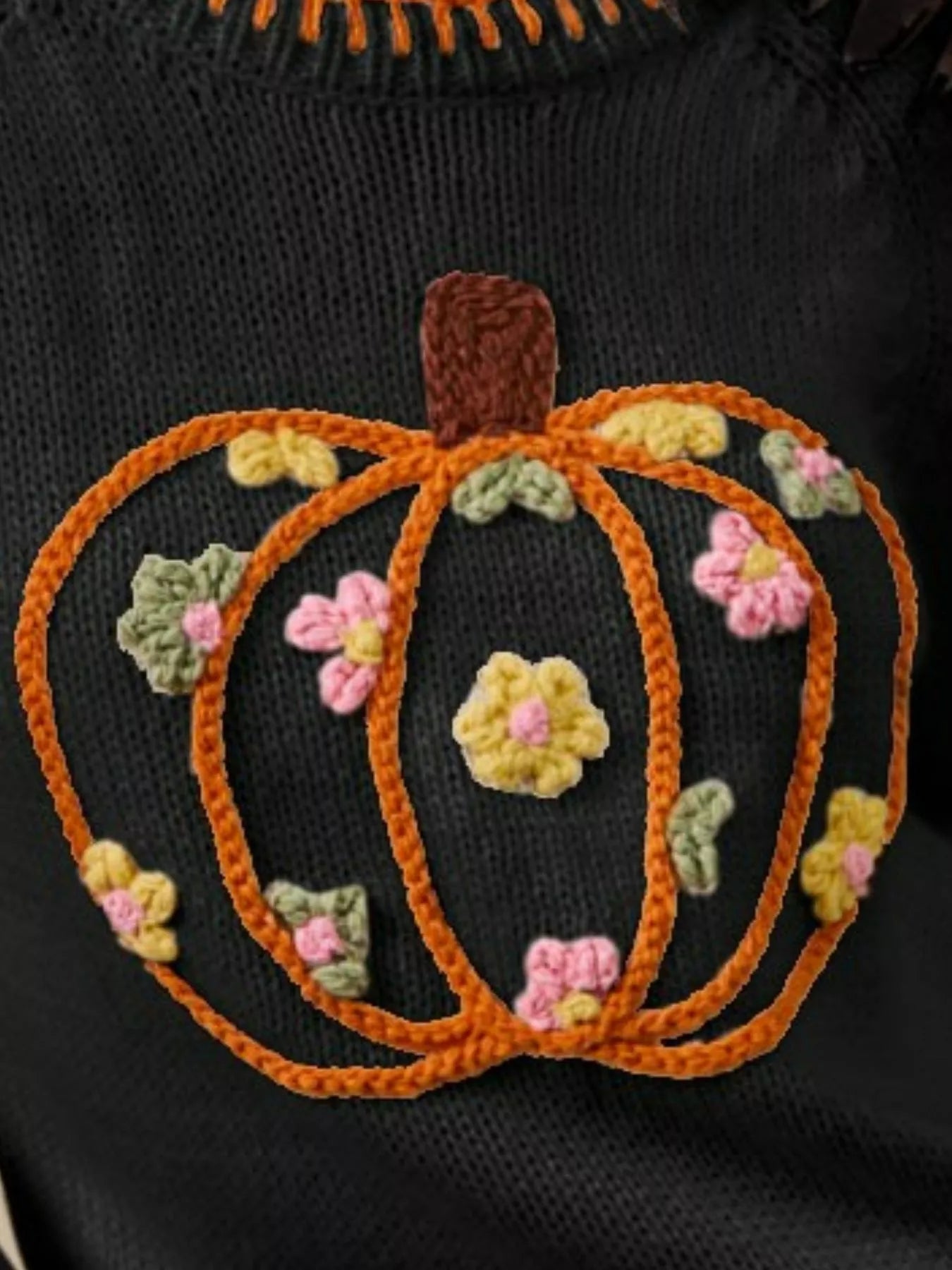 SO ME Pumpkin Floral Embroidered Thanksgiving Sweater - Blu Lotus Boutique