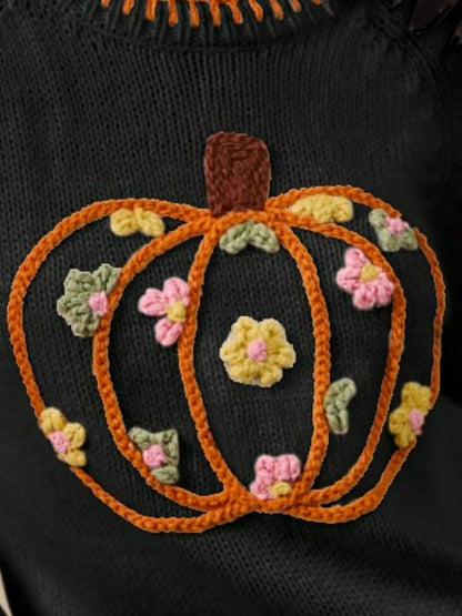SO ME Pumpkin Floral Embroidered Thanksgiving Sweater - Blu Lotus Boutique