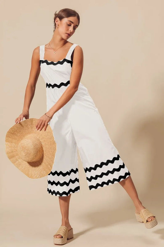SO ME Scallop Ric Rac Trimmed Wide Leg Jumpsuit - Blu Lotus Boutique
