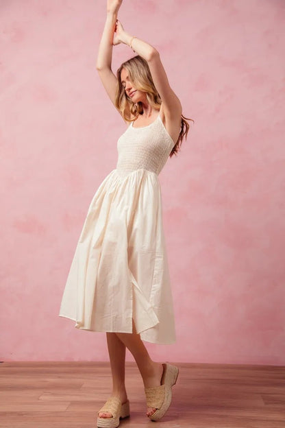 SO ME Smocked Sleeveless Casual Everyday Dress With Slit - Blu Lotus Boutique