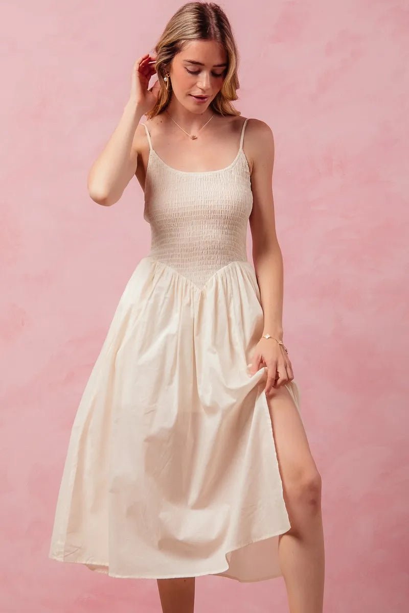 SO ME Smocked Sleeveless Casual Everyday Dress With Slit - Blu Lotus Boutique
