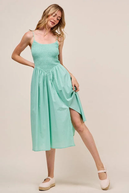 SO ME Smocked Sleeveless Casual Everyday Dress With Slit - Blu Lotus Boutique