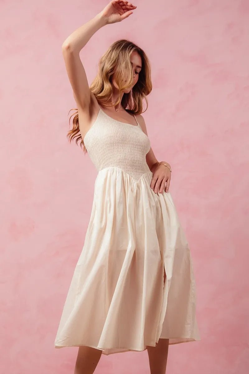 SO ME Smocked Sleeveless Casual Everyday Dress With Slit - Blu Lotus Boutique