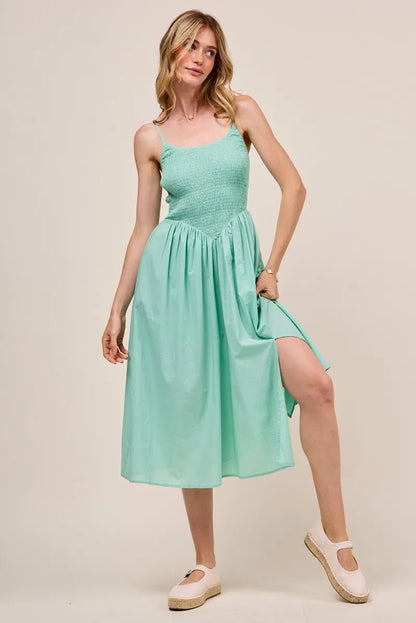 SO ME Smocked Sleeveless Casual Everyday Dress With Slit - Blu Lotus Boutique
