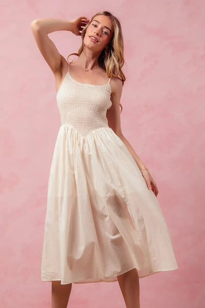 SO ME Smocked Sleeveless Casual Everyday Dress With Slit - Blu Lotus Boutique
